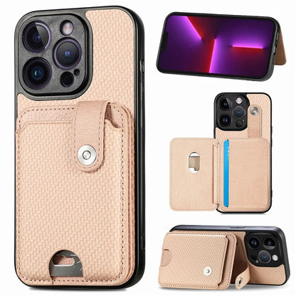 C1-06 For iPhone 13 Pro Max 6.7 inch Cover Carbon Fiber Texture Cell Phone Case with Card Knife Tool