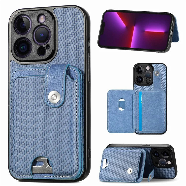 C1-06 For iPhone 13 Pro 6.1 inch Case Leather Coated Card Holder Smartphone Cover with Card Knife Tool