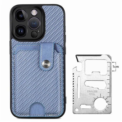 C1-06 For iPhone 13 Pro 6.1 inch Case Leather Coated Card Holder Smartphone Cover with Card Knife Tool