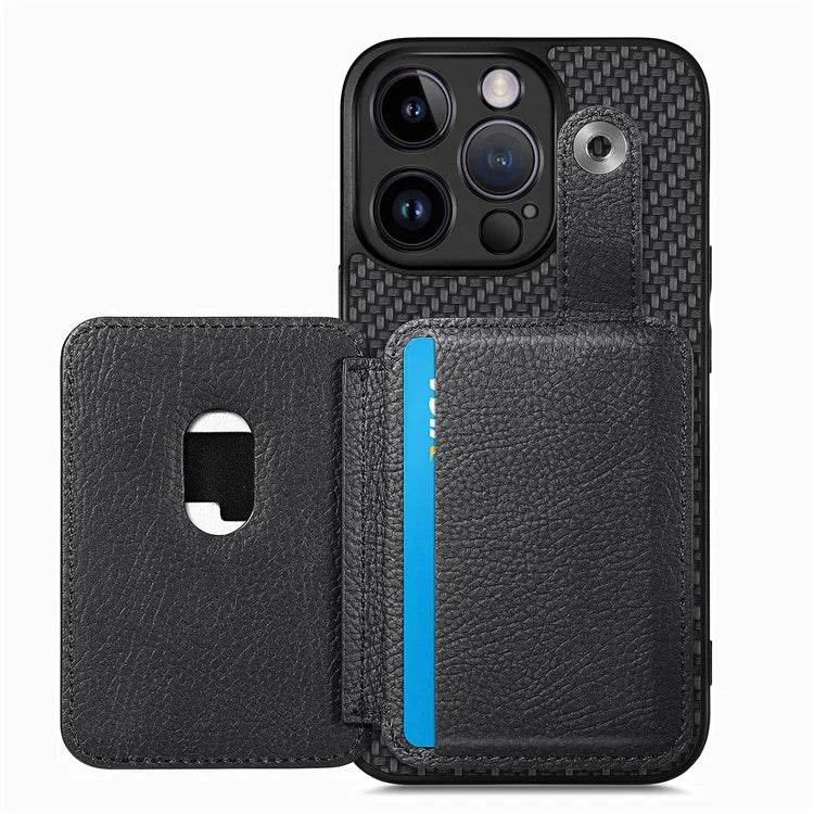 C1-06 For iPhone 13 Pro 6.1 inch Case Leather Coated Card Holder Smartphone Cover with Card Knife Tool