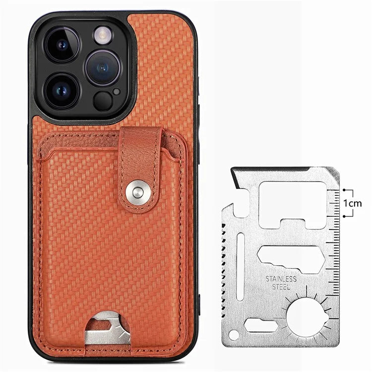 C1-06 For iPhone 13 Pro 6.1 inch Case Leather Coated Card Holder Smartphone Cover with Card Knife Tool