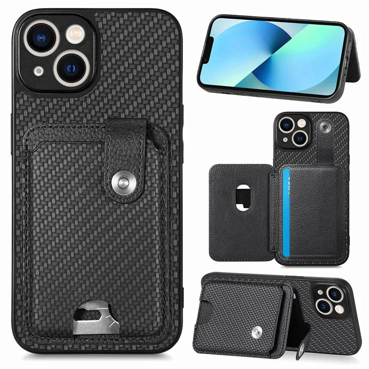 C1-06 For iPhone 13 6.1 inch Case Leather+TPU+PC Kickstand Phone Cover with Card Knife Tool