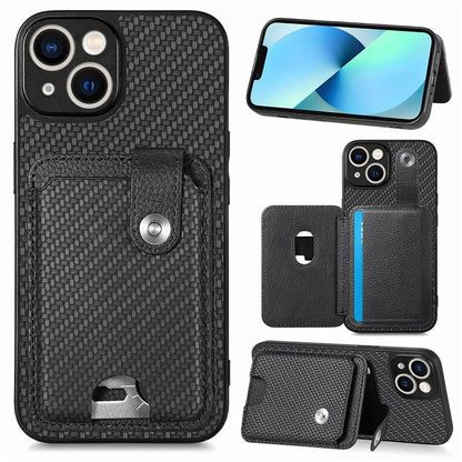 C1-06 For iPhone 13 6.1 inch Case Leather+TPU+PC Kickstand Phone Cover with Card Knife Tool