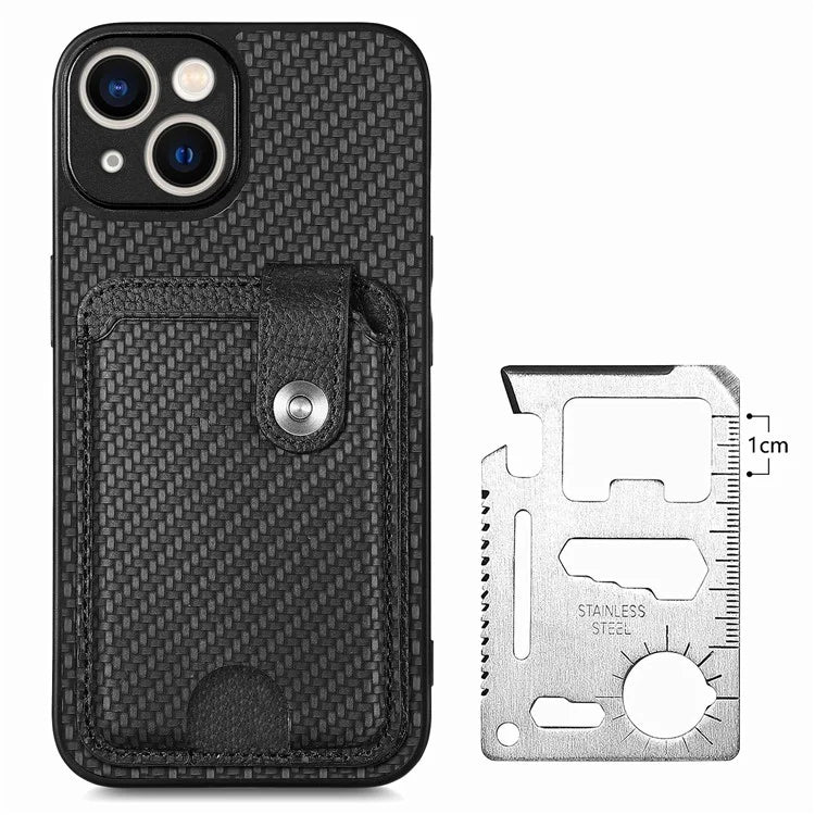 C1-06 For iPhone 13 6.1 inch Case Leather+TPU+PC Kickstand Phone Cover with Card Knife Tool