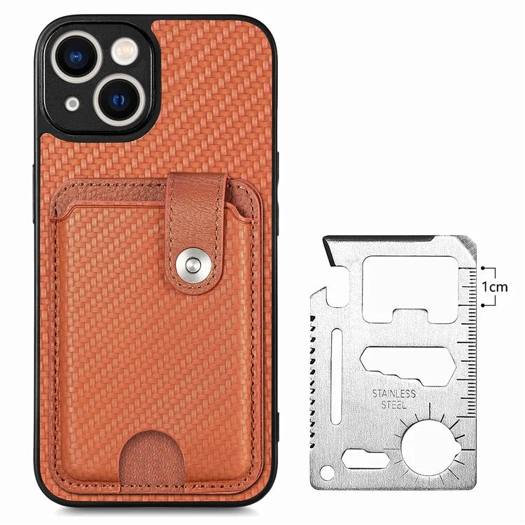 C1-06 For iPhone 13 6.1 inch Case Leather+TPU+PC Kickstand Phone Cover with Card Knife Tool