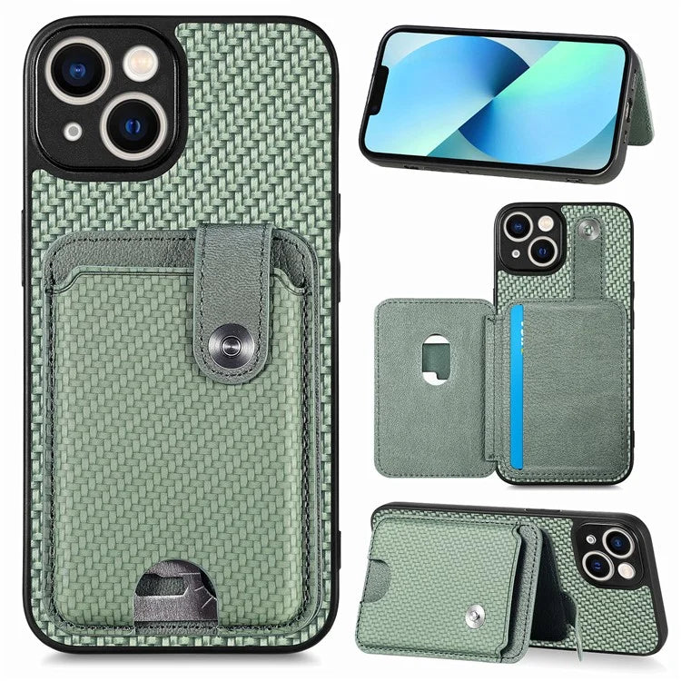 C1-06 For iPhone 13 6.1 inch Case Leather+TPU+PC Kickstand Phone Cover with Card Knife Tool