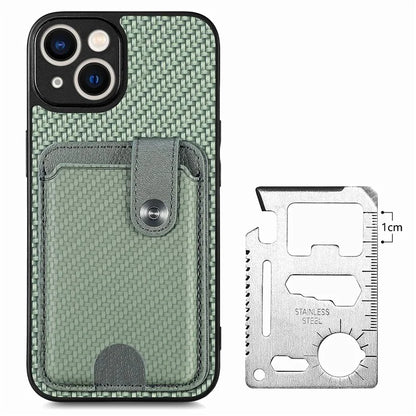 C1-06 For iPhone 13 6.1 inch Case Leather+TPU+PC Kickstand Phone Cover with Card Knife Tool