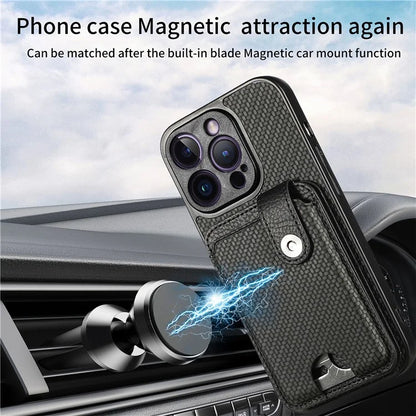 C1-06 For iPhone 14 Pro Max Case Carbon Fiber Texture PC+TPU+PU Phone Cover with Card Knife Tool