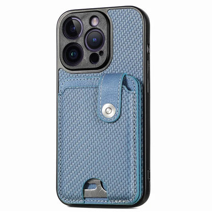 C1-06 For iPhone 14 Pro Max Case Carbon Fiber Texture PC+TPU+PU Phone Cover with Card Knife Tool