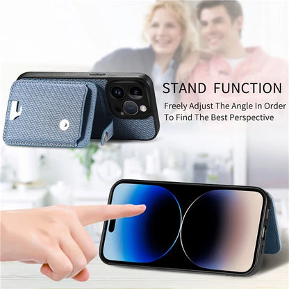 C1-06 For iPhone 14 Pro Max Case Carbon Fiber Texture PC+TPU+PU Phone Cover with Card Knife Tool