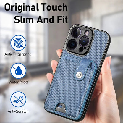 C1-06 For iPhone 14 Pro Max Case Carbon Fiber Texture PC+TPU+PU Phone Cover with Card Knife Tool