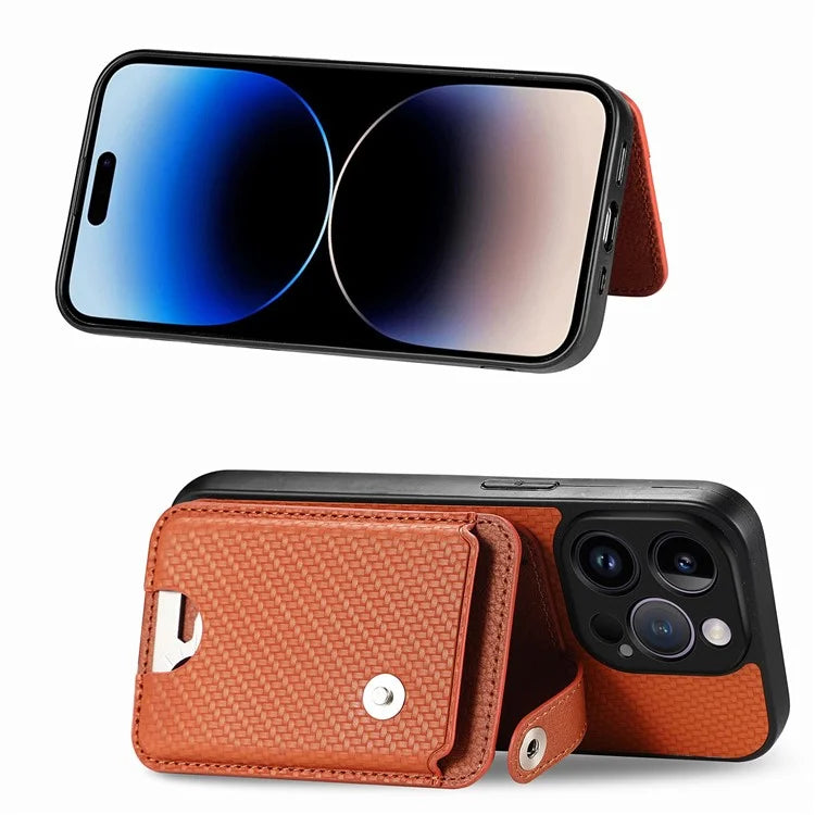 C1-06 For iPhone 14 Pro Max Case Carbon Fiber Texture PC+TPU+PU Phone Cover with Card Knife Tool