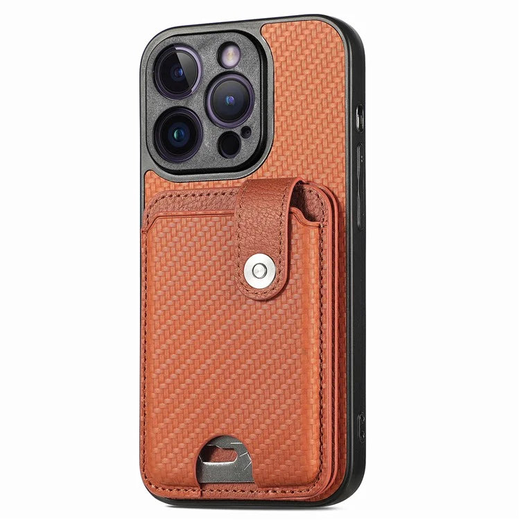 C1-06 For iPhone 14 Pro Max Case Carbon Fiber Texture PC+TPU+PU Phone Cover with Card Knife Tool