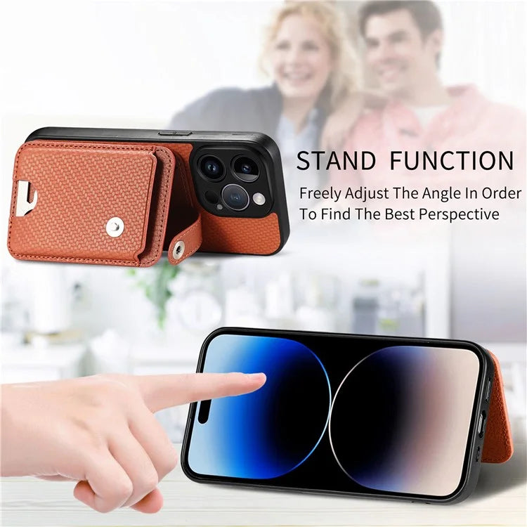 C1-06 For iPhone 14 Pro Max Case Carbon Fiber Texture PC+TPU+PU Phone Cover with Card Knife Tool