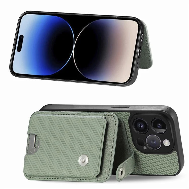 C1-06 For iPhone 14 Pro Max Case Carbon Fiber Texture PC+TPU+PU Phone Cover with Card Knife Tool