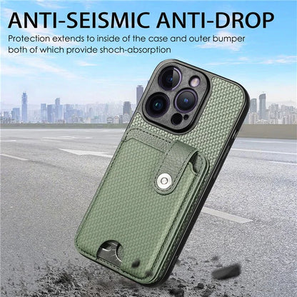 C1-06 For iPhone 14 Pro Max Case Carbon Fiber Texture PC+TPU+PU Phone Cover with Card Knife Tool