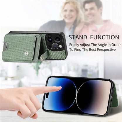C1-06 For iPhone 14 Pro Max Case Carbon Fiber Texture PC+TPU+PU Phone Cover with Card Knife Tool