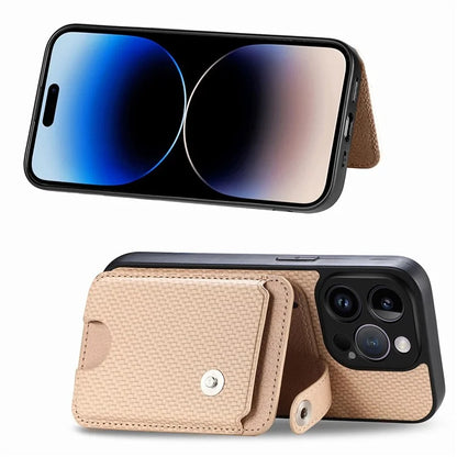C1-06 For iPhone 14 Pro Max Case Carbon Fiber Texture PC+TPU+PU Phone Cover with Card Knife Tool