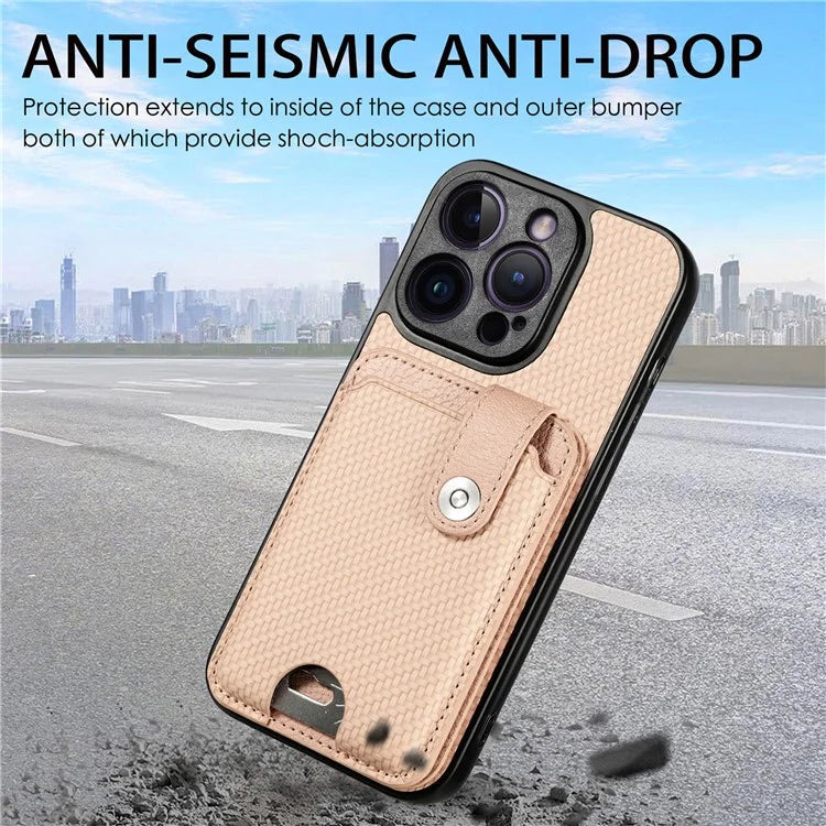 C1-06 For iPhone 14 Pro Max Case Carbon Fiber Texture PC+TPU+PU Phone Cover with Card Knife Tool