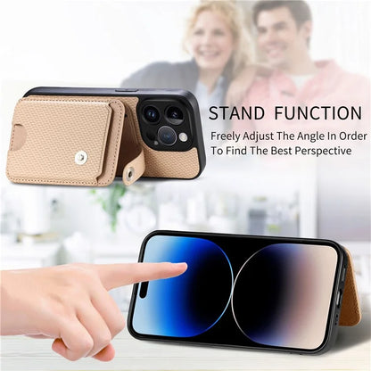 C1-06 For iPhone 14 Pro Max Case Carbon Fiber Texture PC+TPU+PU Phone Cover with Card Knife Tool
