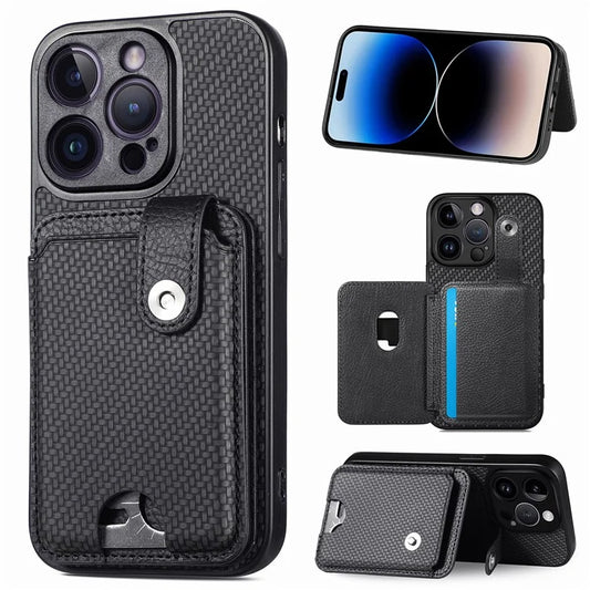 C1-06 For iPhone 14 Pro Carbon Fiber Texture Case Fall Protection Phone Cover with Card Knife Tool