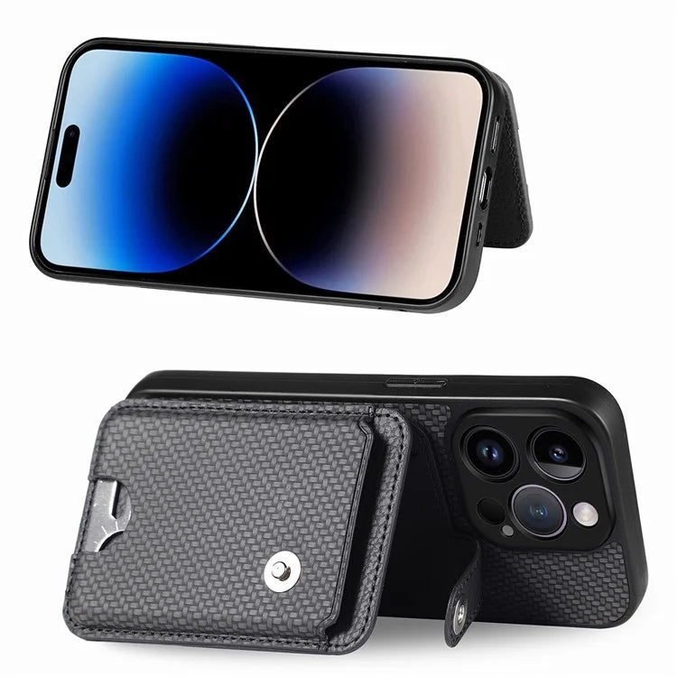 C1-06 For iPhone 14 Pro Carbon Fiber Texture Case Fall Protection Phone Cover with Card Knife Tool