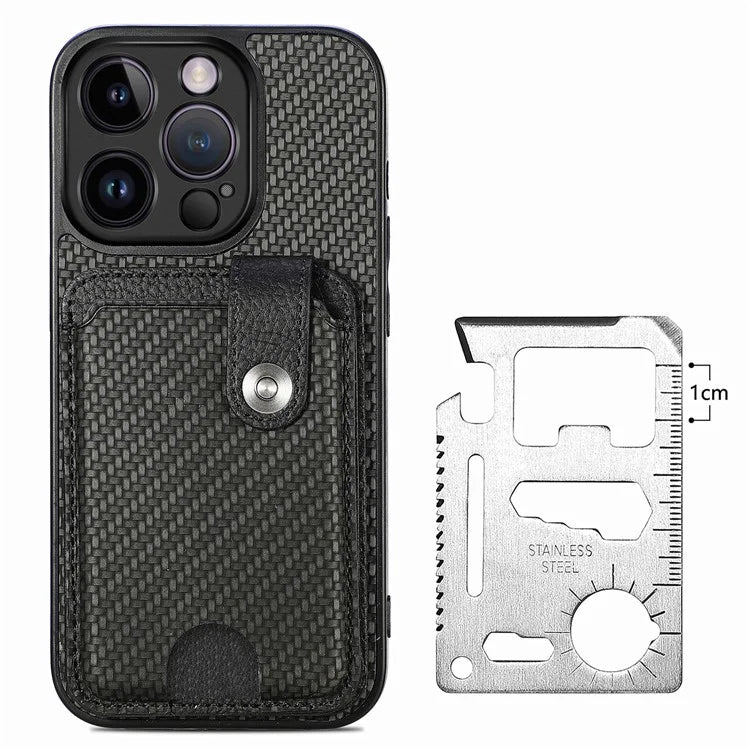 C1-06 For iPhone 14 Pro Carbon Fiber Texture Case Fall Protection Phone Cover with Card Knife Tool