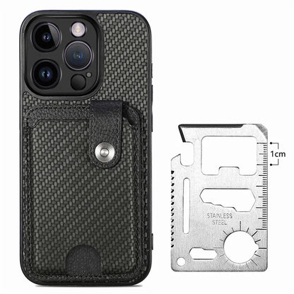 C1-06 For iPhone 14 Pro Carbon Fiber Texture Case Fall Protection Phone Cover with Card Knife Tool
