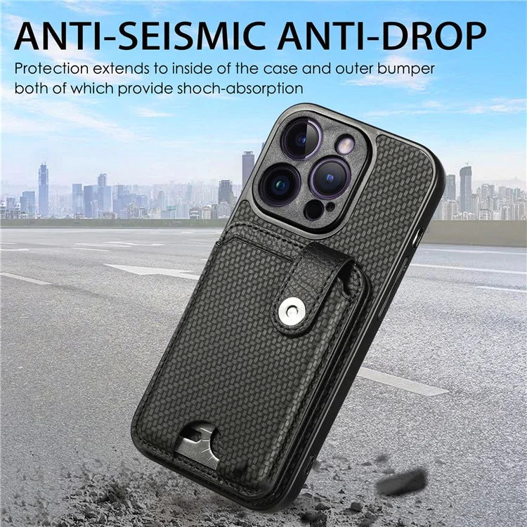 C1-06 For iPhone 14 Pro Carbon Fiber Texture Case Fall Protection Phone Cover with Card Knife Tool
