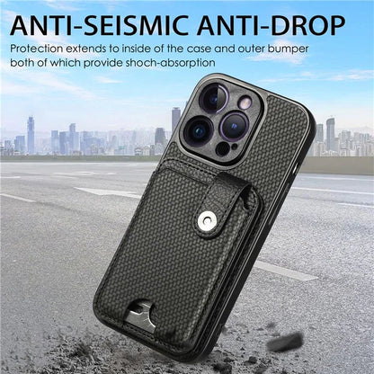 C1-06 For iPhone 14 Pro Carbon Fiber Texture Case Fall Protection Phone Cover with Card Knife Tool