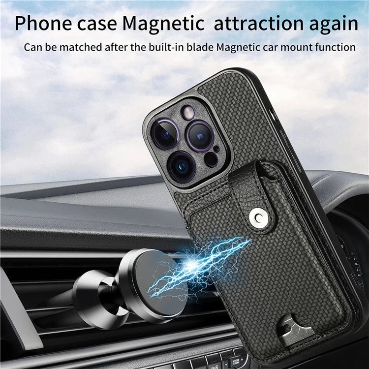 C1-06 For iPhone 14 Pro Carbon Fiber Texture Case Fall Protection Phone Cover with Card Knife Tool
