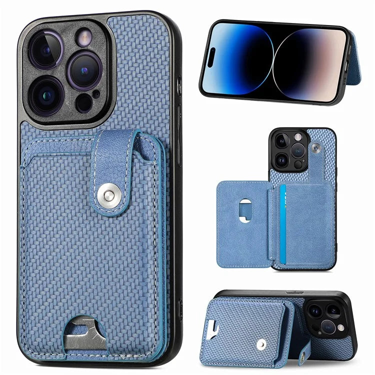 C1-06 For iPhone 14 Pro Carbon Fiber Texture Case Fall Protection Phone Cover with Card Knife Tool