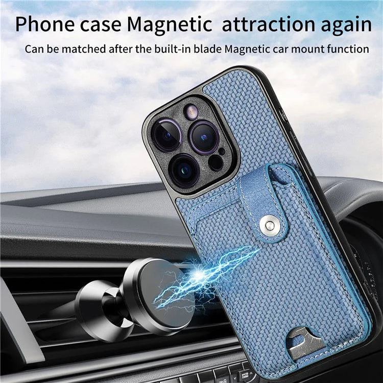 C1-06 For iPhone 14 Pro Carbon Fiber Texture Case Fall Protection Phone Cover with Card Knife Tool