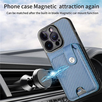 C1-06 For iPhone 14 Pro Carbon Fiber Texture Case Fall Protection Phone Cover with Card Knife Tool