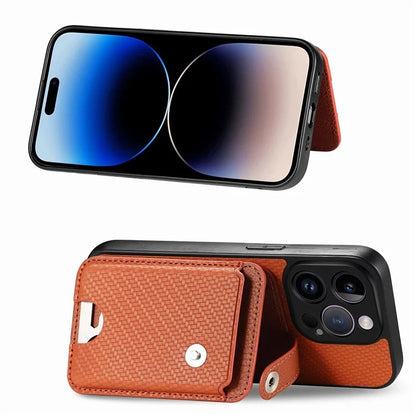 C1-06 For iPhone 14 Pro Carbon Fiber Texture Case Fall Protection Phone Cover with Card Knife Tool