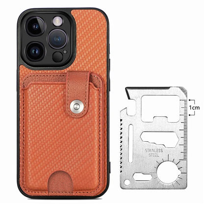 C1-06 For iPhone 14 Pro Carbon Fiber Texture Case Fall Protection Phone Cover with Card Knife Tool