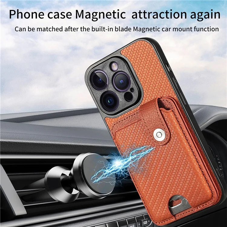 C1-06 For iPhone 14 Pro Carbon Fiber Texture Case Fall Protection Phone Cover with Card Knife Tool