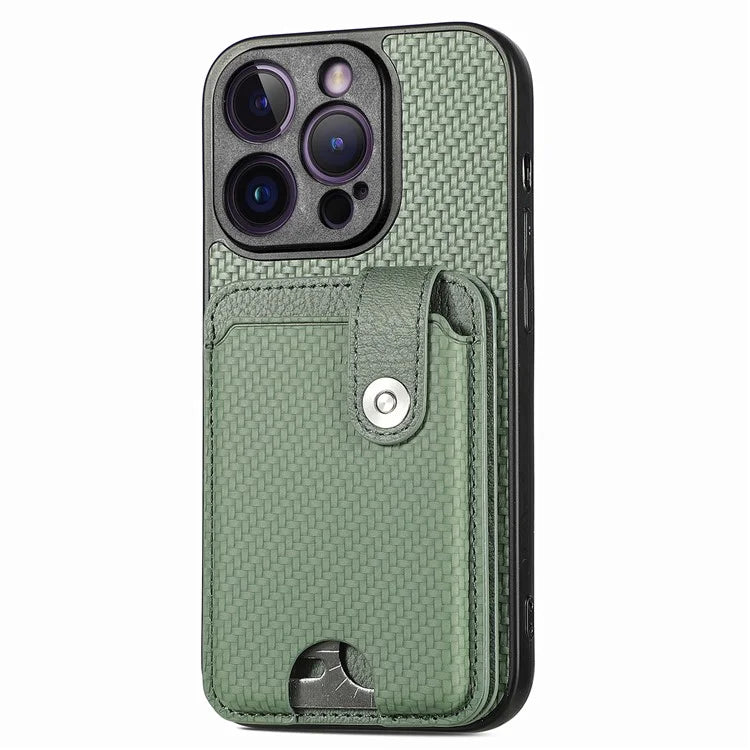 C1-06 For iPhone 14 Pro Carbon Fiber Texture Case Fall Protection Phone Cover with Card Knife Tool
