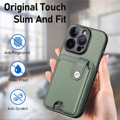 C1-06 For iPhone 14 Pro Carbon Fiber Texture Case Fall Protection Phone Cover with Card Knife Tool