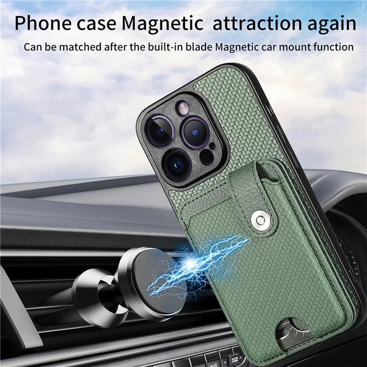 C1-06 For iPhone 14 Pro Carbon Fiber Texture Case Fall Protection Phone Cover with Card Knife Tool