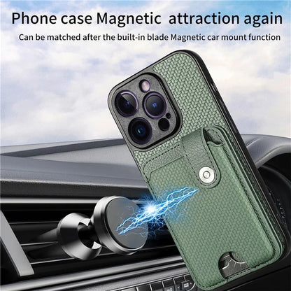 C1-06 For iPhone 14 Pro Carbon Fiber Texture Case Fall Protection Phone Cover with Card Knife Tool