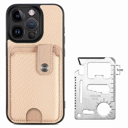 C1-06 For iPhone 14 Pro Carbon Fiber Texture Case Fall Protection Phone Cover with Card Knife Tool