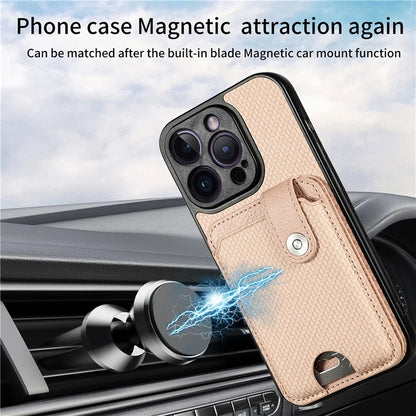C1-06 For iPhone 14 Pro Carbon Fiber Texture Case Fall Protection Phone Cover with Card Knife Tool