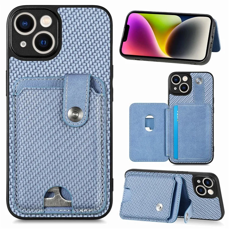 C1-06 For iPhone 14 Carbon Fiber Texture Case Anti-scratch Phone Cover with Card Knife Tool