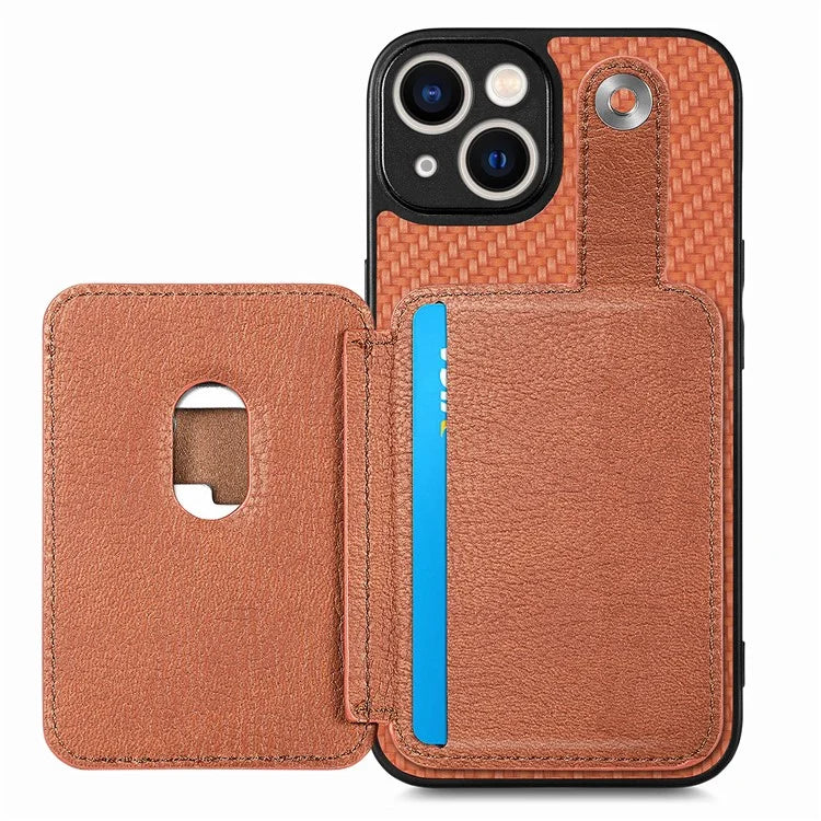C1-06 For iPhone 14 Carbon Fiber Texture Case Anti-scratch Phone Cover with Card Knife Tool