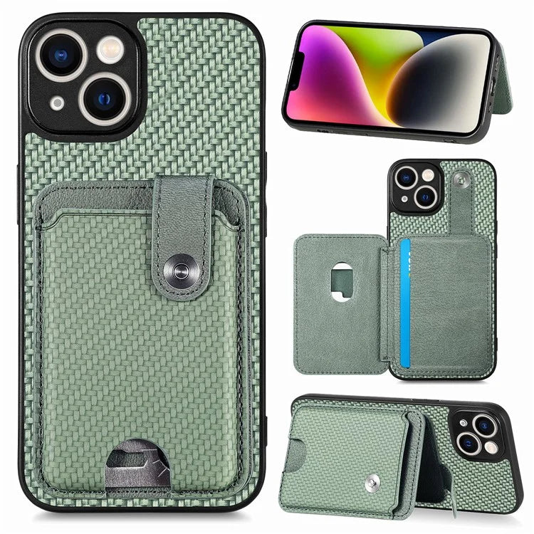C1-06 For iPhone 14 Carbon Fiber Texture Case Anti-scratch Phone Cover with Card Knife Tool