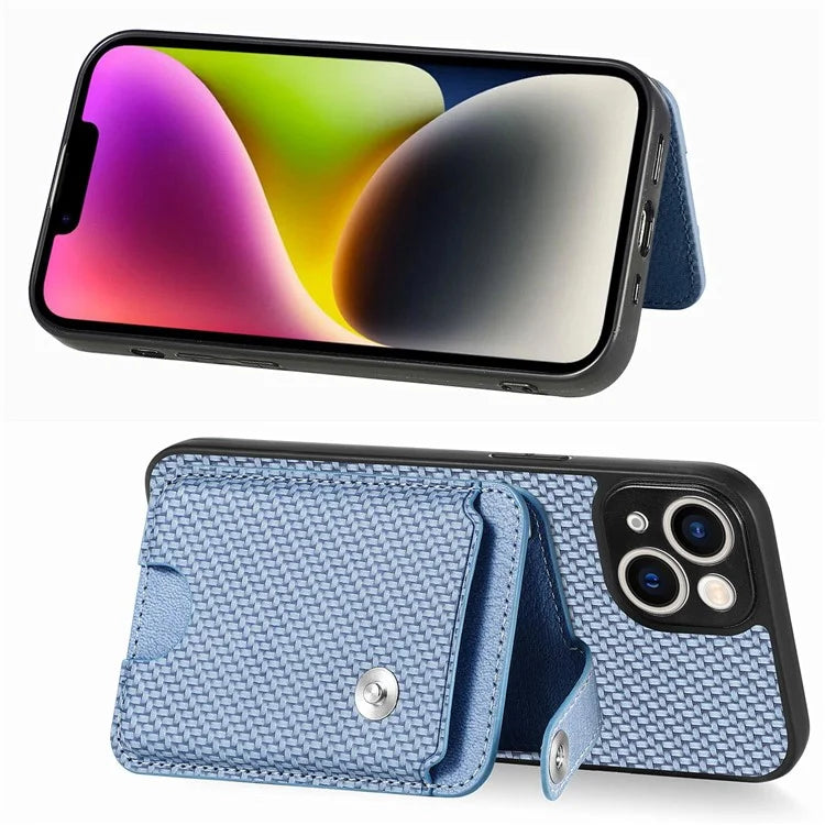 C1-06 For iPhone 14 Carbon Fiber Texture Case Anti-scratch Phone Cover with Card Knife Tool