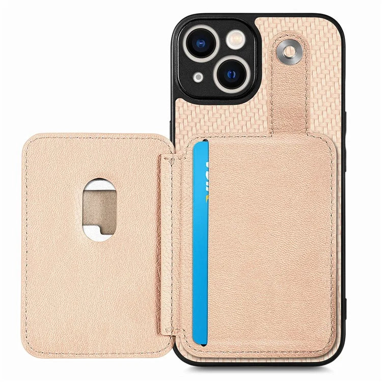 C1-06 For iPhone 14 Carbon Fiber Texture Case Anti-scratch Phone Cover with Card Knife Tool