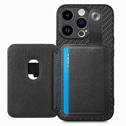 C1-06 For iPhone 15 Pro Max Card Slots Carbon Fiber Texture Phone Cover with Card Knife Tool