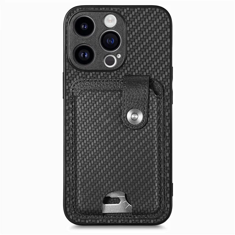 C1-06 For iPhone 15 Pro Max Card Slots Carbon Fiber Texture Phone Cover with Card Knife Tool